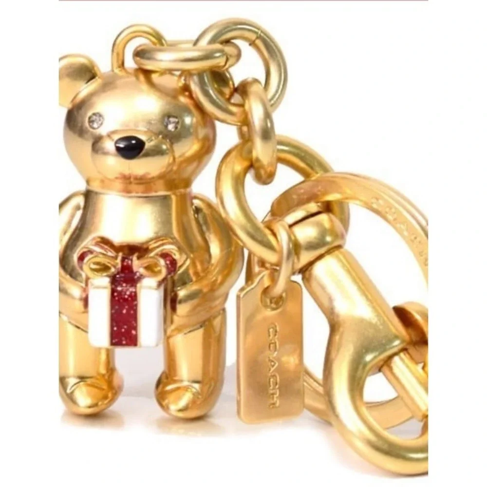 COACH METAL GIFTING TEDDY BEAR 3D KEYCHAIN CHARM NWT